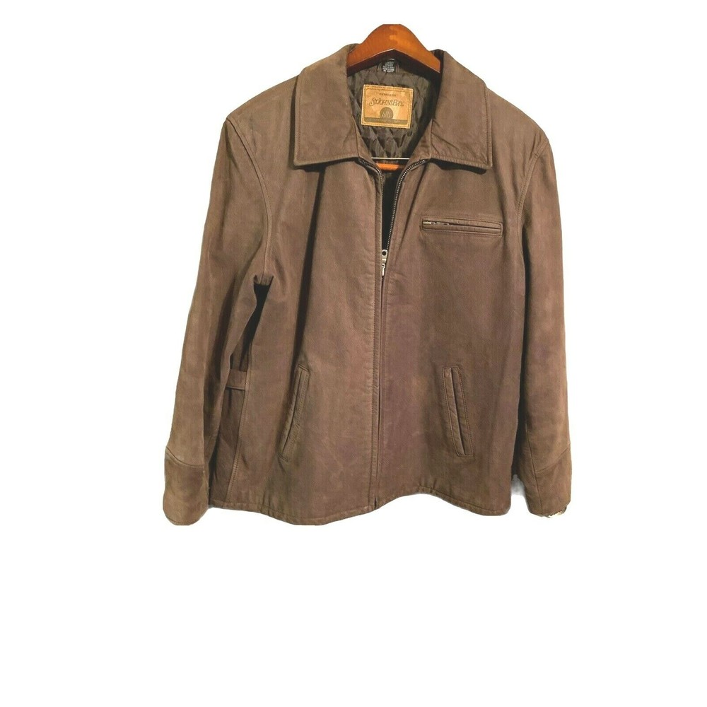 St Johns Womens Jacket L Brown Geniune Suede Leather Zip Front Lined Coat